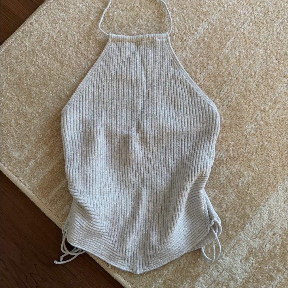 Silver Ribbed Halter Top